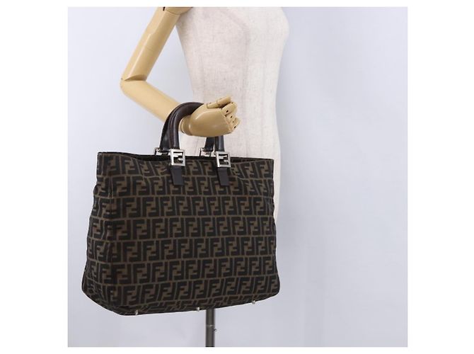 FENDI Zucca Canvas Hand Bag Brown Silver - vista 22