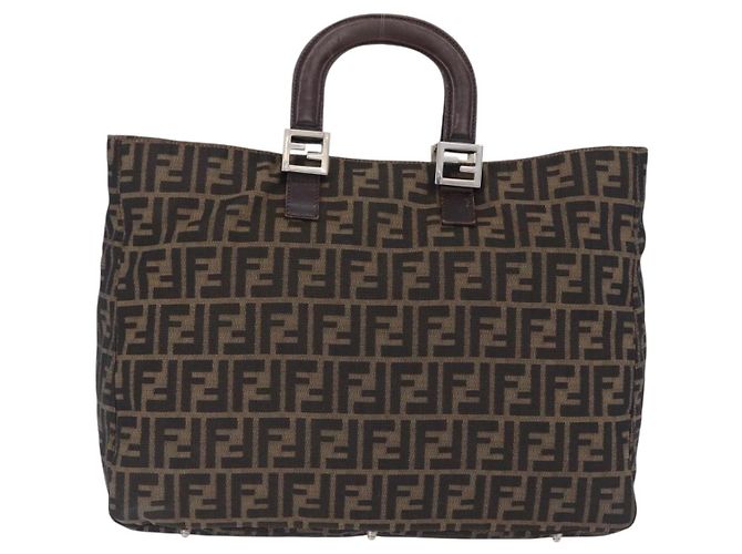 FENDI Zucca Canvas Hand Bag Brown Silver - vista 3