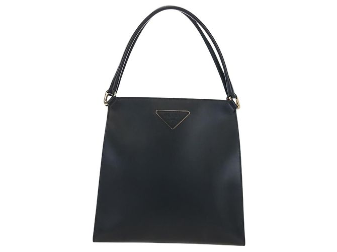 Bolsa de ombro PRADA em couro preto e dourado - vista 2
