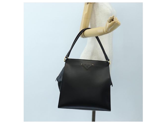 Bolsa de ombro PRADA em couro preto e dourado - vista 26