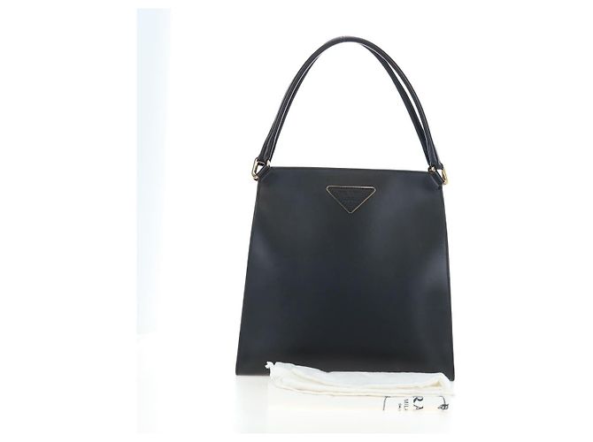 Bolsa de ombro PRADA em couro preto e dourado - vista 27