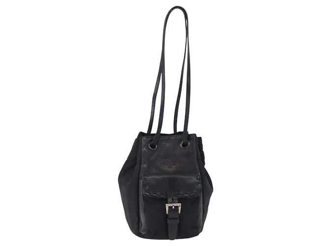 PRADA Purse Shoulder Bag Nylon Leather Black Silver - vista 2