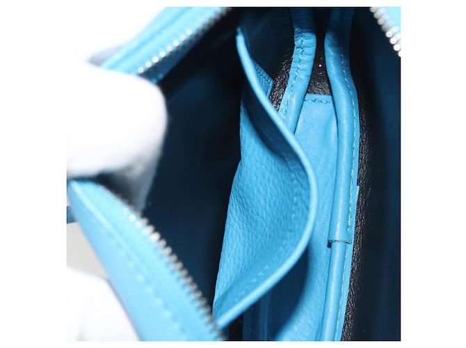 BALENCIAGA Every Day Shoulder Bag Leather Light Blue Silver 489809 - vista 21