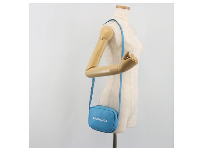 BALENCIAGA Every Day Shoulder Bag Leather Light Blue Silver 489809 - vista 24