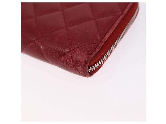 CHANEL Matelasse Long Wallet Lamb Skin Red Silver CC - vista 10