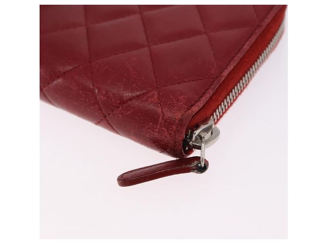 CHANEL Matelasse Long Wallet Lamb Skin Red Silver CC - vista 12