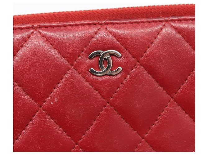 CHANEL Matelasse Long Wallet Lamb Skin Red Silver CC - vista 14
