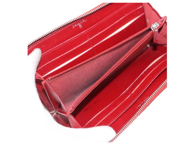 CHANEL Matelasse Long Wallet Lamb Skin Red Silver CC - vista 15