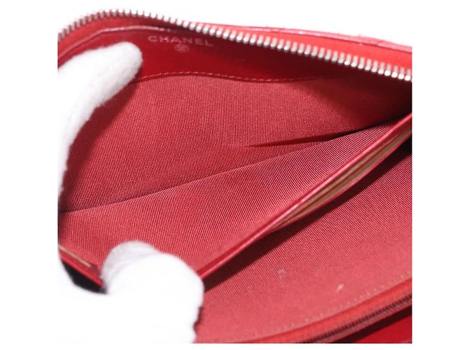 CHANEL Matelasse Long Wallet Lamb Skin Red Silver CC - vista 17