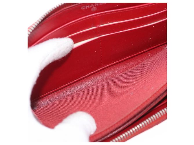 CHANEL Matelasse Long Wallet Lamb Skin Red Silver CC - vista 18