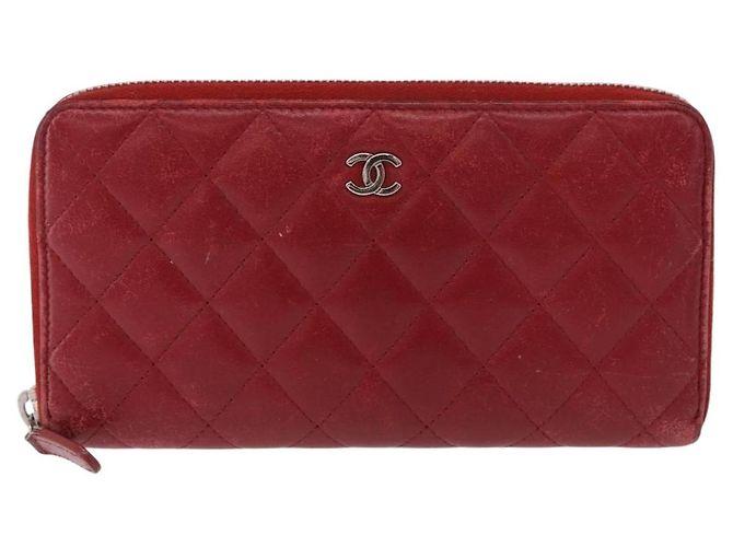 CHANEL Matelasse Long Wallet Lamb Skin Red Silver CC - vista 2