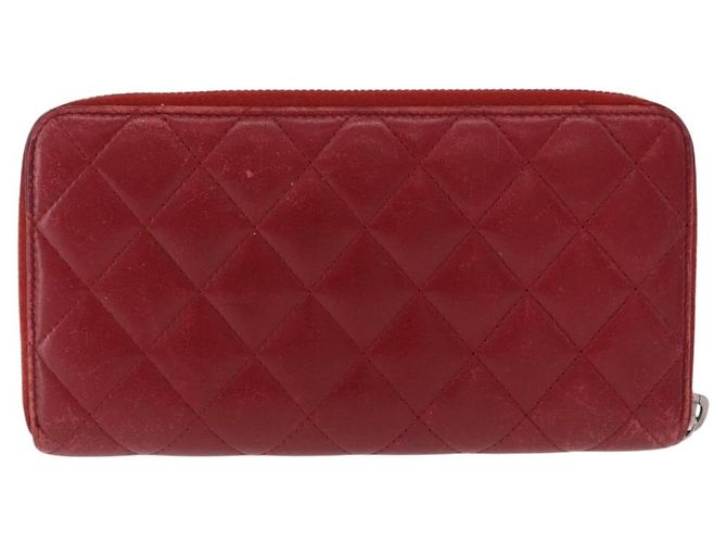 CHANEL Matelasse Long Wallet Lamb Skin Red Silver CC - vista 3