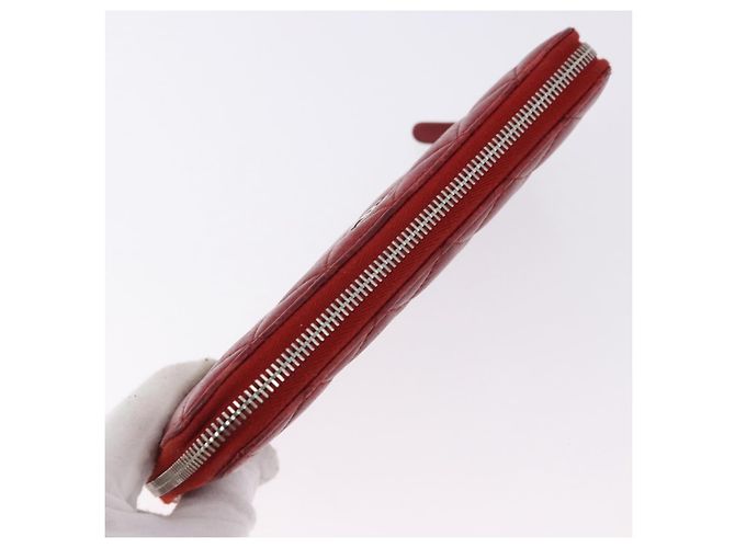 CHANEL Matelasse Long Wallet Lamb Skin Red Silver CC - vista 7