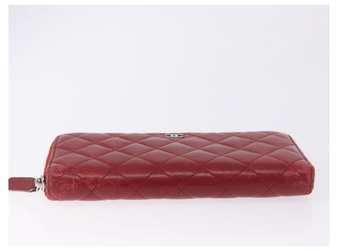CHANEL Matelasse Long Wallet Lamb Skin Red Silver CC - vista 8