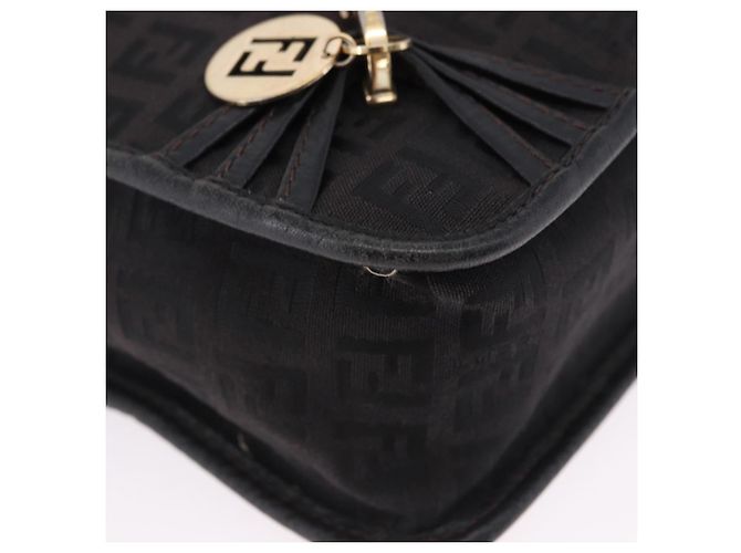 FENDI Zucchino Canvas Shoulder Bag Black Gold - vista 10