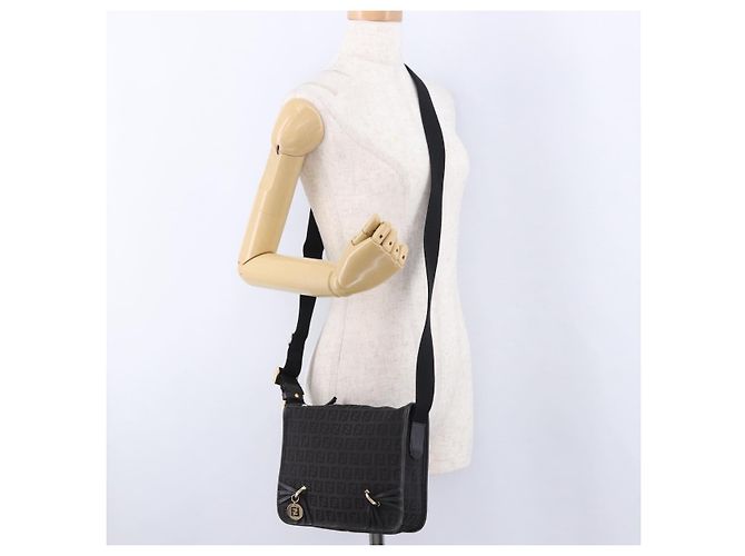 FENDI Zucchino Canvas Shoulder Bag Black Gold - vista 21