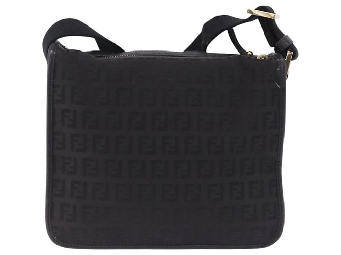 FENDI Zucchino Canvas Shoulder Bag Black Gold - vista 3