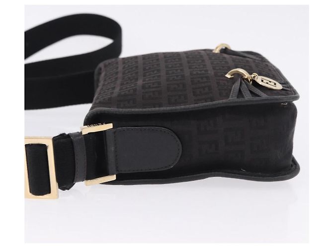 FENDI Zucchino Canvas Shoulder Bag Black Gold - vista 5