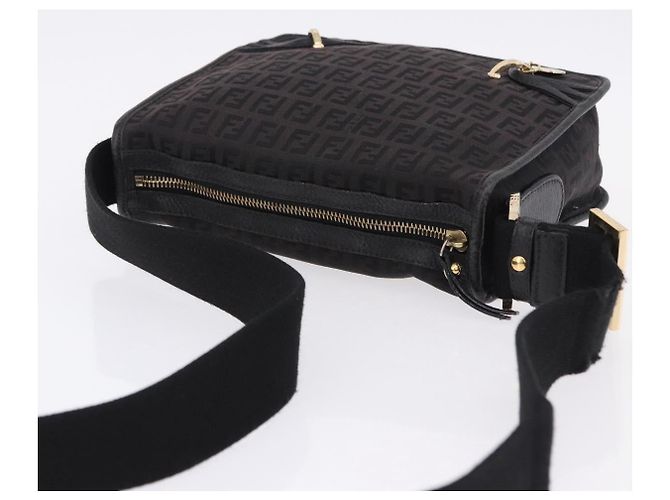 FENDI Zucchino Canvas Shoulder Bag Black Gold - vista 6