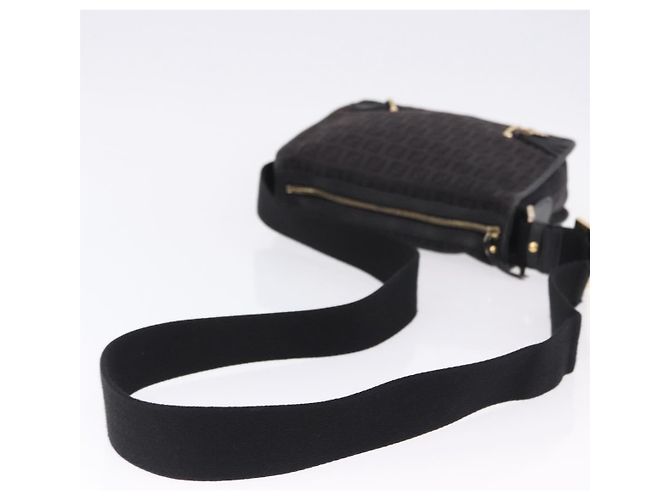 FENDI Zucchino Canvas Shoulder Bag Black Gold - vista 7