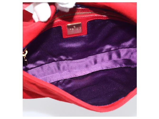 FENDI Mamma Baguette Shoulder Bag Suede Red Gold - vista 16