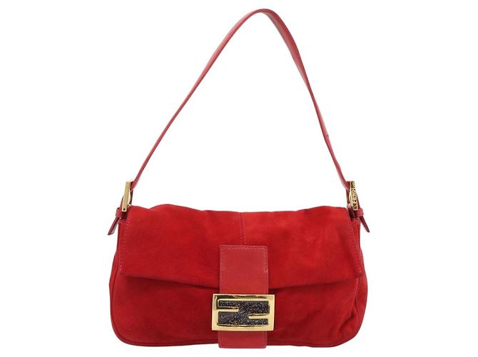 FENDI Mamma Baguette Shoulder Bag Suede Red Gold - vista 2