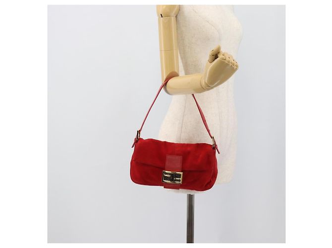 FENDI Mamma Baguette Shoulder Bag Suede Red Gold - vista 22