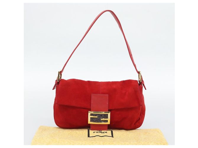 FENDI Mamma Baguette Shoulder Bag Suede Red Gold - vista 23