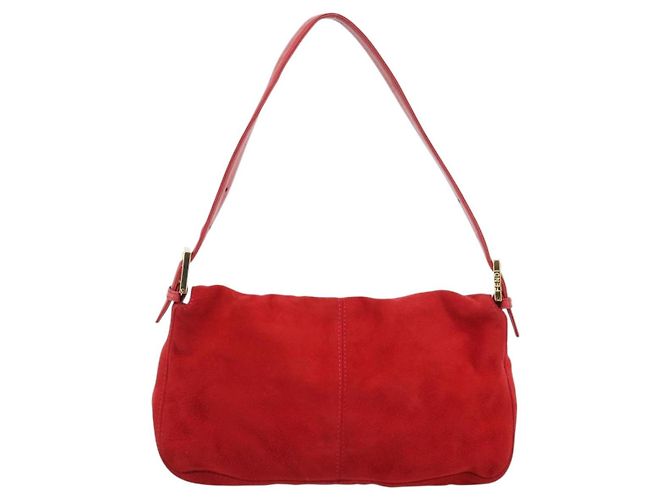 FENDI Mamma Baguette Shoulder Bag Suede Red Gold - vista 3