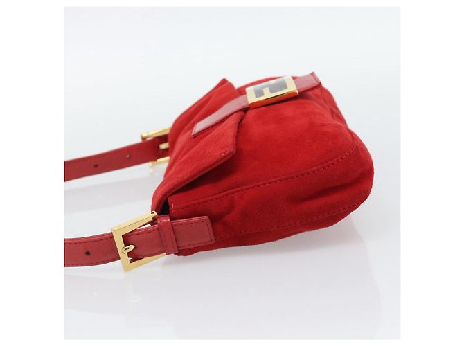 FENDI Mamma Baguette Shoulder Bag Suede Red Gold - vista 4