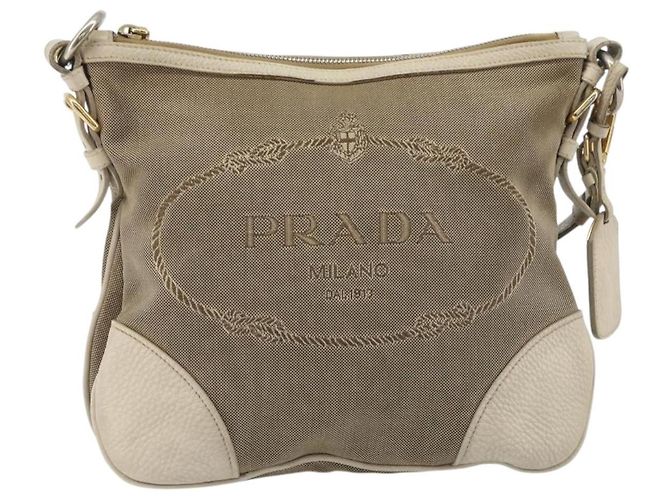 PRADA Shoulder Bag Canvas Beige Gold - vista 2