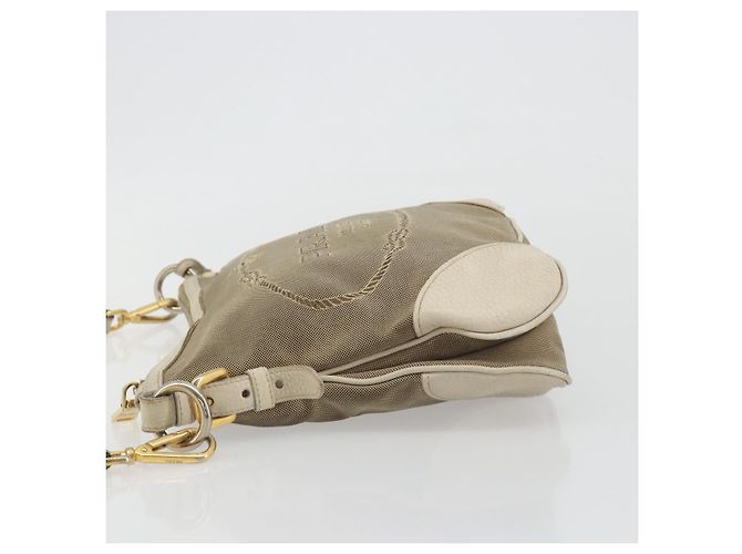 PRADA Shoulder Bag Canvas Beige Gold - vista 5