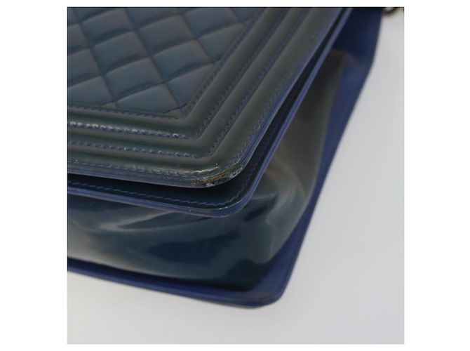 CHANEL Matelasse Boy Chanel Chain Bag Patent Leather Blue Silver CC - vista 10