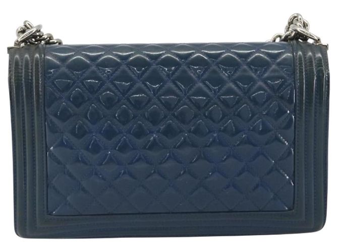 CHANEL Matelasse Boy Chanel Chain Bag Patent Leather Blue Silver CC - vista 3