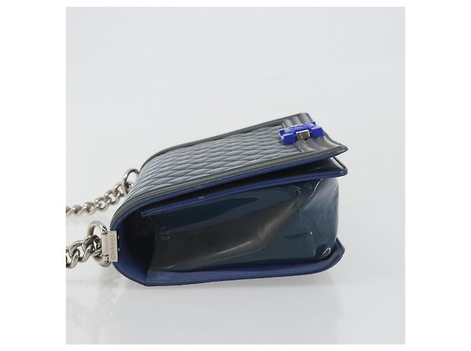 CHANEL Matelasse Boy Chanel Chain Bag Patent Leather Blue Silver CC - vista 5
