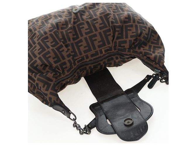 FENDI Zucca Canvas Chain Shoulder Bag Black Brown - view 16