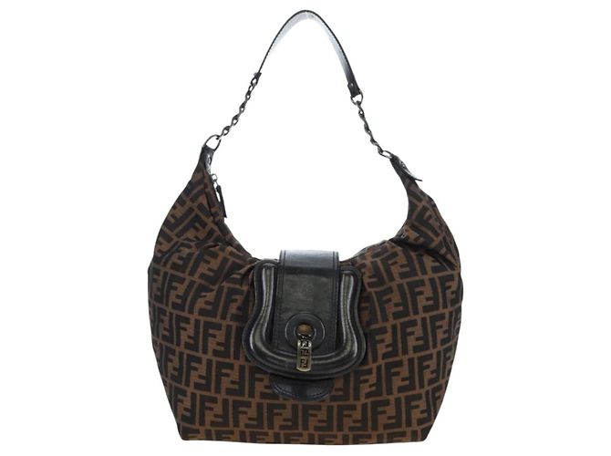 FENDI Zucca Canvas Chain Shoulder Bag Black Brown - view 2