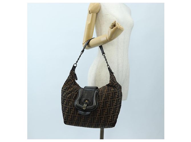 FENDI Zucca Canvas Chain Shoulder Bag Black Brown - view 25
