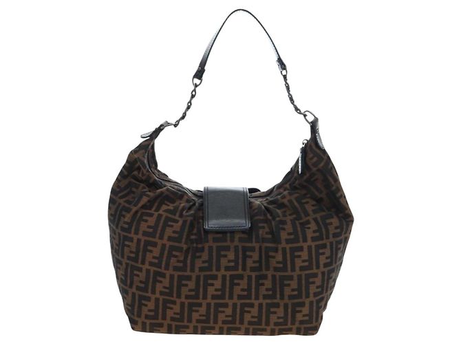 FENDI Zucca Canvas Chain Shoulder Bag Black Brown - view 3