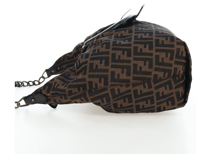 FENDI Zucca Canvas Chain Shoulder Bag Black Brown - view 4