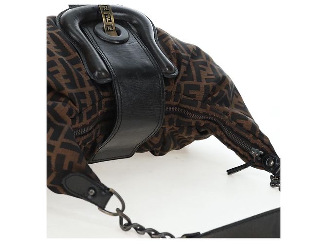 FENDI Zucca Canvas Chain Shoulder Bag Black Brown - view 6