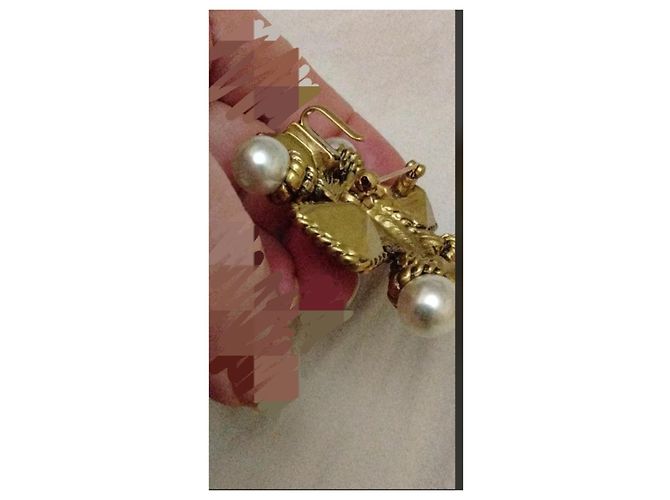 Chanel Vintage-Brosche mit Perlen und farbigen Steinen Schwarz Pink Grün Gold hardware - Ansicht 9