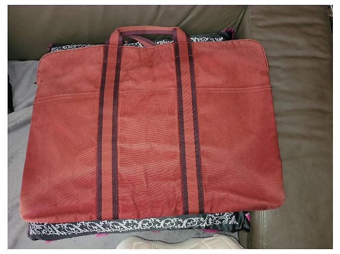 Borsa da viaggio in tela rossa Hermès Rosso - vista 3