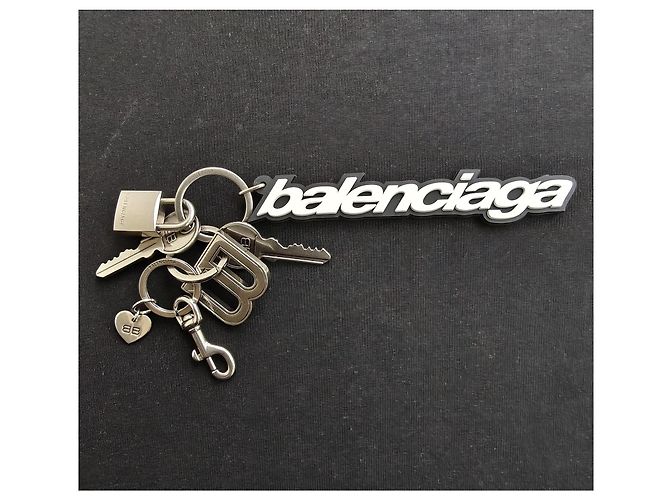 Balenciaga Kit Keychain Nero Bianco Silver hardware - vista 2
