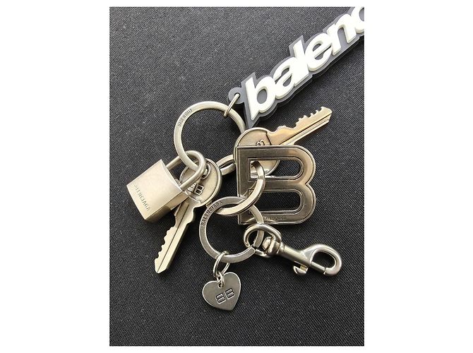 Balenciaga Kit Keychain Nero Bianco Silver hardware - vista 3