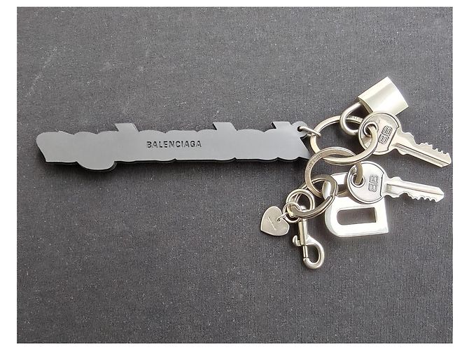 Balenciaga Kit Keychain Nero Bianco Silver hardware - vista 4