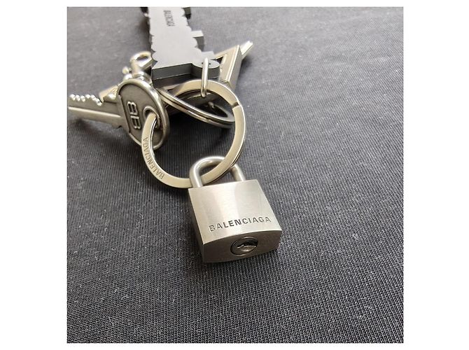 Balenciaga Kit Keychain Nero Bianco Silver hardware - vista 5