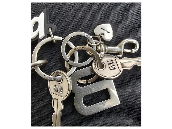 Balenciaga Kit Keychain Nero Bianco Silver hardware - vista 7