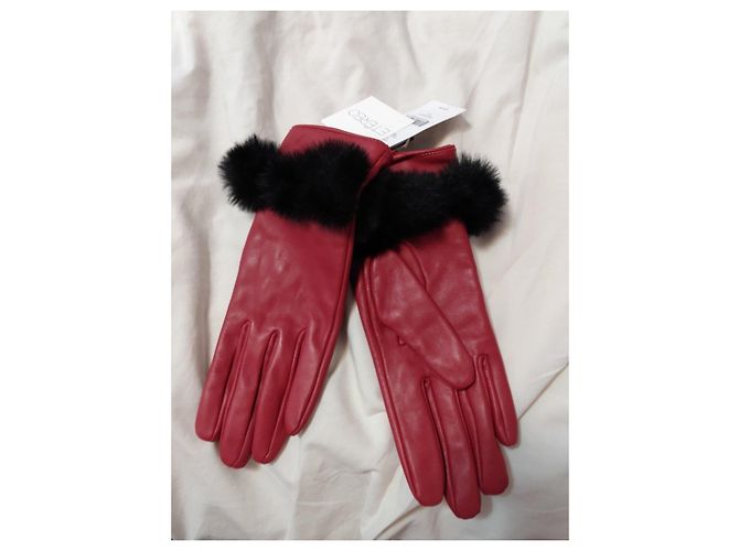 Autre Marque Etéreo Lederhandschuhe Rot mit schwarzem Pelz - Ansicht 2