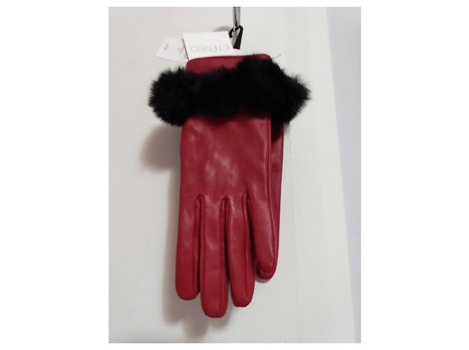 Autre Marque Etéreo Lederhandschuhe Rot mit schwarzem Pelz - Ansicht 4